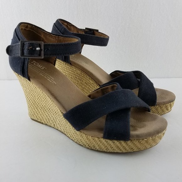 Toms Shoes - Toms Sienna Black Canvas Open Toe Wedge Sandals